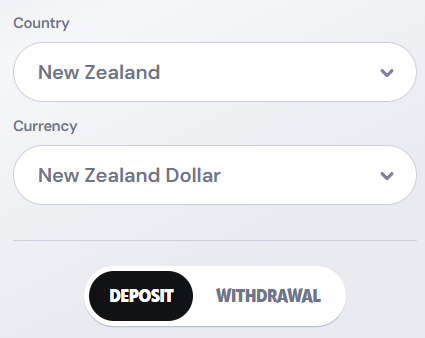 New Zealand dollar and country options for casino payment methods at Supabet casino